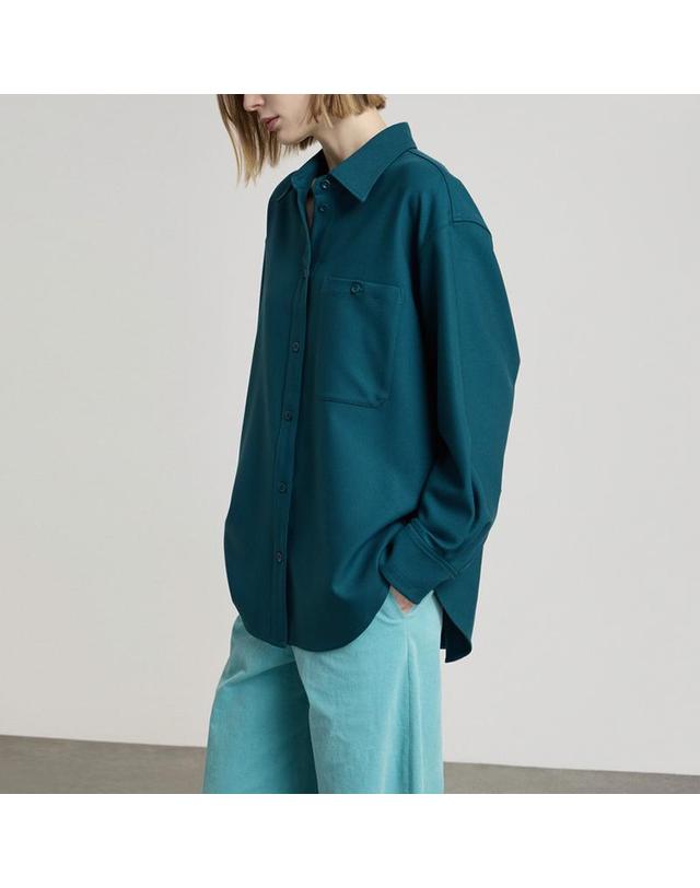 컴젠 [컴젠] 여성 오버사이즈 빅포켓 셔츠 D GREEN 착용컷