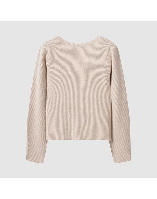 컴젠 [컴젠] 여성 U넥 볼륨슬리브 풀오버 L BEIGE MG 착용컷