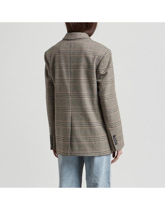 컴젠 [컴젠] 여성 체크소재 싱글 투버튼 자켓 BEIGE CHECK 착용컷