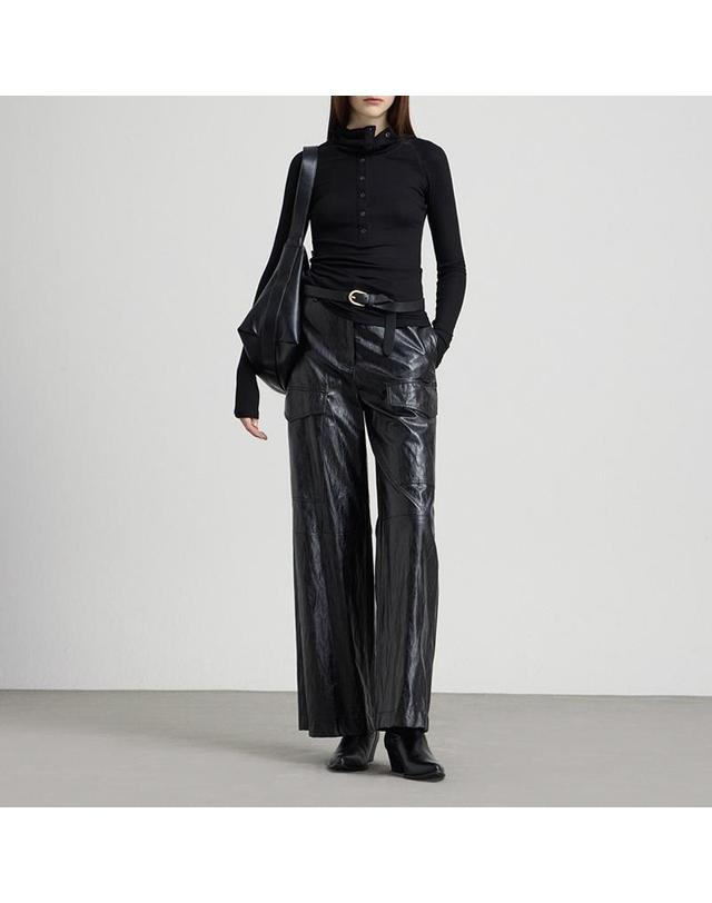 컴젠 [컴젠] 여성 에코레더 카고 팬츠 BLACK 착용컷