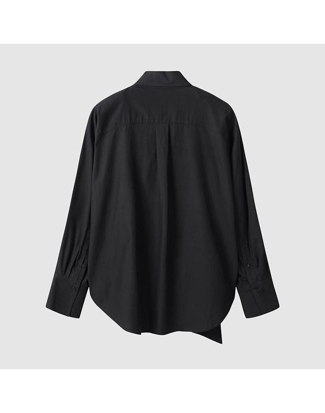 컴젠 [컴젠] 여성 카라변형 돌먼 셔츠 BLACK 착용컷