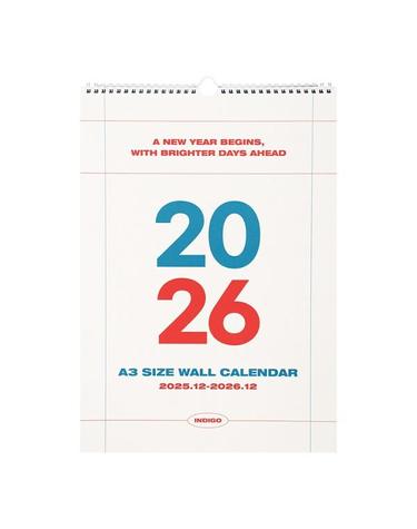 [인디고] 2026 기본 A3 벽걸이 달력 (대형 캘린더)
