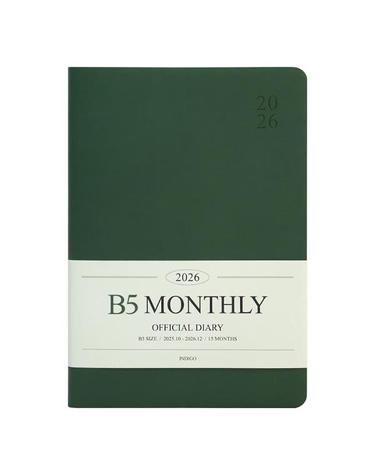 [인디고] 2026 오피셜 B5 먼슬리 다이어리 업무용 날짜형, 월간 - 그린