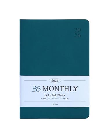 [인디고] 2026 오피셜 B5 먼슬리 다이어리 업무용 날짜형, 월간 - 피콕블루