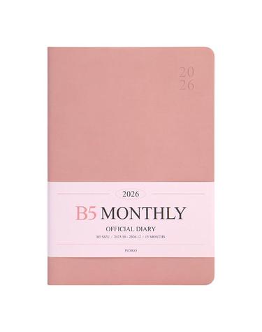 [인디고] 2026 오피셜 B5 먼슬리 다이어리 업무용 날짜형, 월간 - 핑크무스