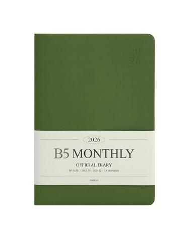 [인디고] 2026 오피셜 B5 먼슬리 다이어리 업무용 날짜형, 월간 - 그린무스