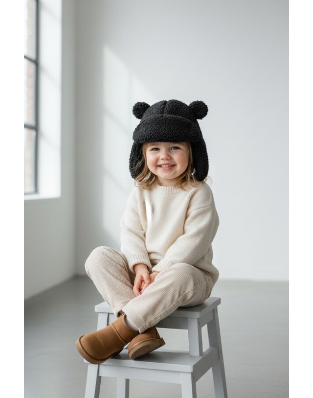 어그 어그 키즈 어그플러프 모자 UGGfluff TRAPPER 101500 BLACK 착용컷