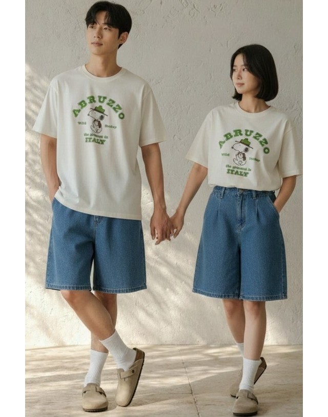 와일드 동키 와일드동키 26SS 스누피 아브루초 반팔티셔츠 ABRUZZO TS03 001 NATURAL 착용컷