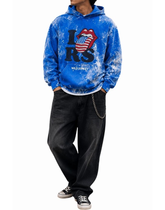와일드 동키 와일드동키 26FW 롤링 스톤스 콜라보 후디 ROLLINGSTONES HOODIE FC01 708 BLEACHED ROYAL 착용컷