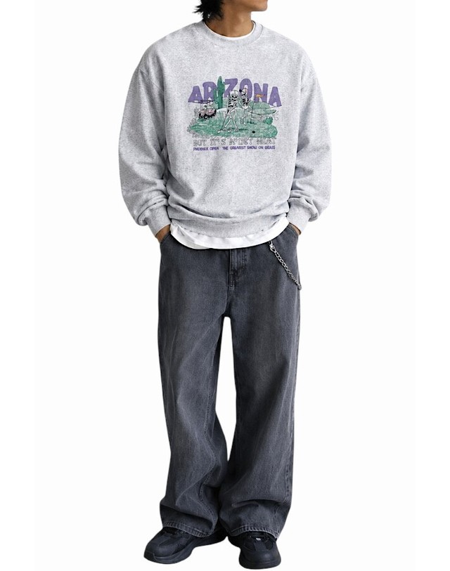 와일드 동키 와일드동키 26FW 아리조나 크루넥 맨투맨 ARIZONA FG01 002 HEATHER GREY 착용컷