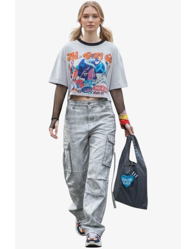 휴먼메이드 휴먼메이드 25FW 하트 쇼핑 백 라지 HM30GD025 GREY 착용컷