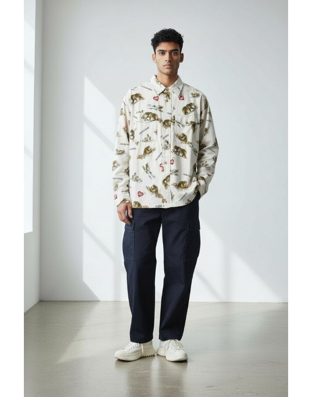 휴먼메이드 휴먼메이드 25FW 애니멀 캐릭터 플란넬 셔츠 HM30SH011 WHITE 착용컷