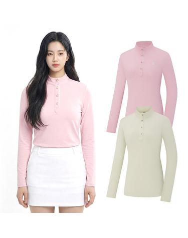 비티알 여성 소로나 실버 믹스 골프 긴팔 반폴라 티셔츠 2501TB401W