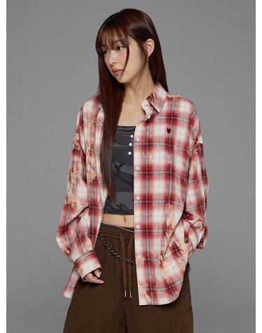 [라이프워크] 여성) 빈티지 오버핏 체크 셔츠_LW253SR703