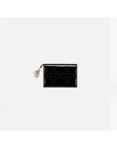 [국내백화점/당일배송] 디올     Lady Dior Bloom 카드지갑 블랙페이턴트 까나쥬 송아지 S0011OVRB M900