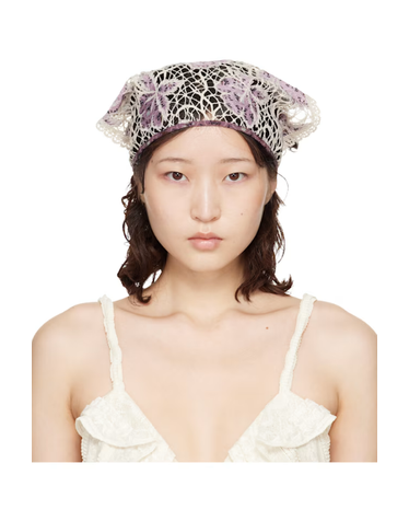 [해외직구] 26 FW 안나수이 퍼플   오프 화이트 메달리온 플로럴 레이스 헤어 스카프 261894F018003