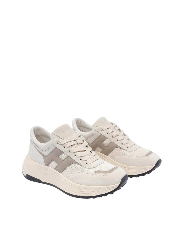 호간 [해외직구] 25SS 호건 Mixed 패브릭 스니커즈 with 레더 s 베이지 앤 화이트 trainer model with 러버 sole HXW6690FR30U6X680K TP572922324 착용컷