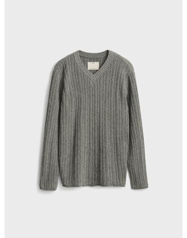 Organic Cotton Tweed V-neck Knit_Khaki