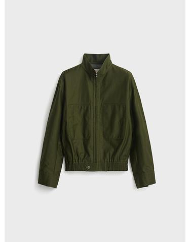 Cotton High Neck Blouson_Deep Green