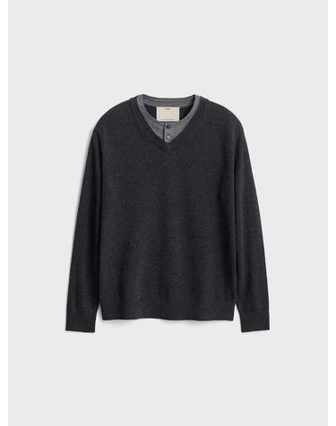 Double Layered Henryneck Knit_Charcoal