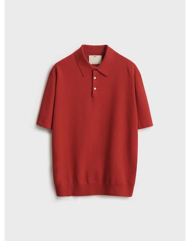 Short Sleeve Comfort Polo Knit_Red