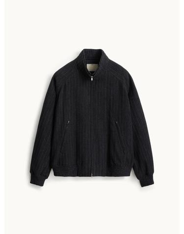 Oversized Wool Harrington Jacket_Black Stripe