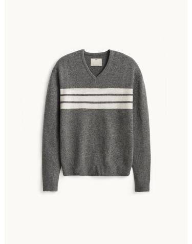 Cashmere V-neck Stripe Knit_Gray