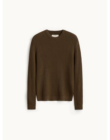 Leather Patch Wool Cotton Crewneck Knit_Camel Brown