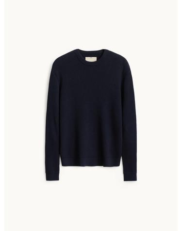 Leather Patch Wool Cotton Crewneck Knit_Dark Navy