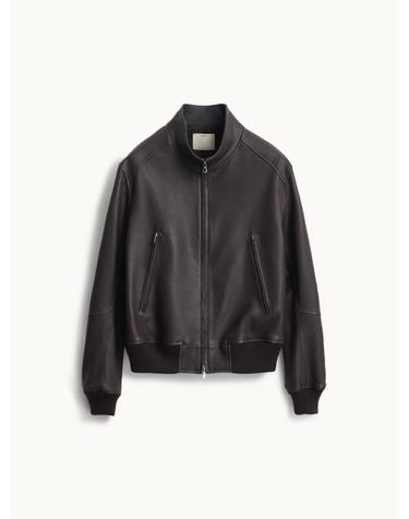Lambskin Embossed Zip-up Blouson_Dark Brown
