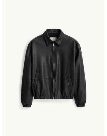 Washed leather Swing top jacket_Black