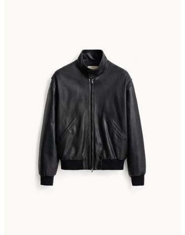 Natural Lamb Leather Bomber Jacket_Black