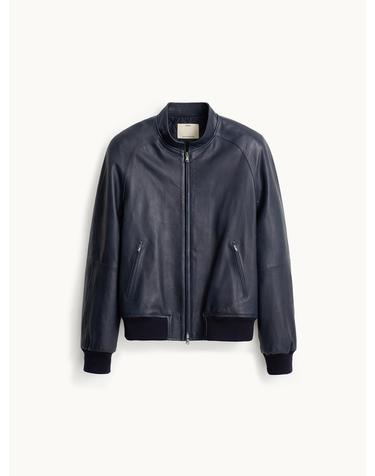 Leather Bomber Jacket_Navy