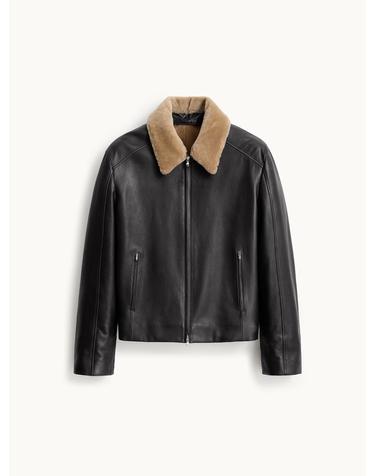 Shearling Collar Leather Jacket_Black