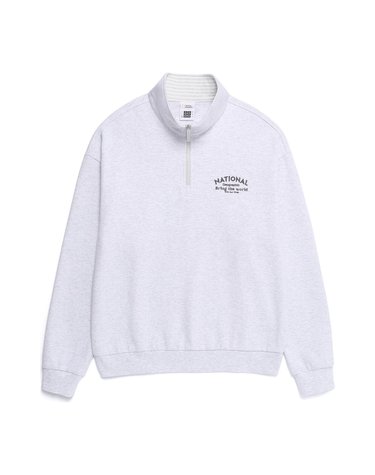 N261USW922 론트라 그래픽 세미오버핏 하프집업 맨투맨 OATMEAL