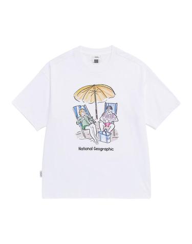 N262UTS908 바캉스 그래픽 세미오버핏 반팔 티셔츠 WHITE
