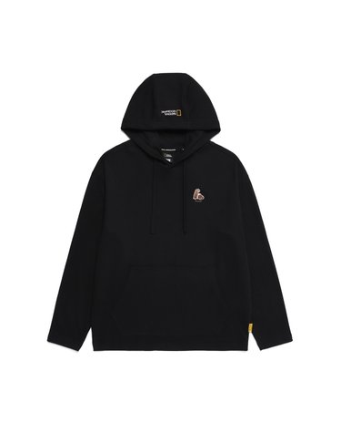 내셔널지오그래픽 N251UHD051 동물 와펜 세미 오버핏 후드티셔츠 CARBON BLACK