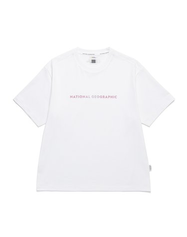 내셔널지오그래픽 N242WTS110 여성 오버핏 홀로그램 로고 반팔 티셔츠 WHITE