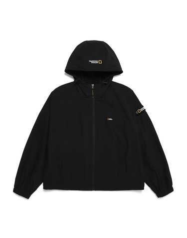 내셔널지오그래픽 N242WFT960 여성 데일리 경량 우븐 후드 세미 크롭 집업 CARBON BLACK