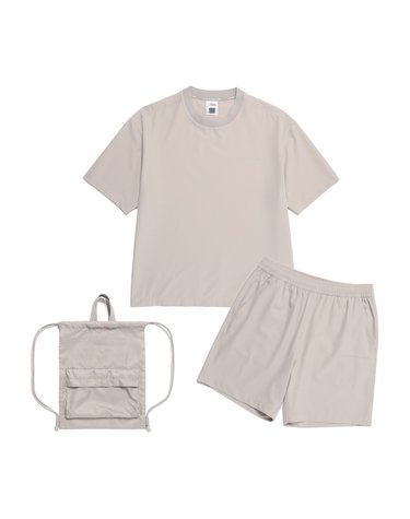 N252UPB900 우븐 반팔 반바지 스트링백 3PCS 세트 MOURNING BEIGE