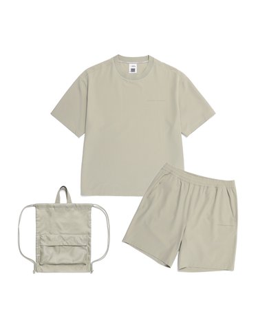 N252UPB900 우븐 반팔 반바지 스트링백 3PCS 세트 BEIGE KHAKI