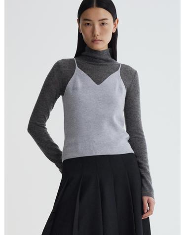 Mohair Alpaca Sheer Highneck Knit_Charcoal Gray