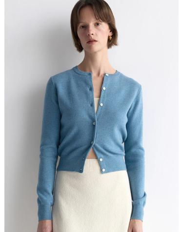 Round Neck Cardigan_Melange Blue