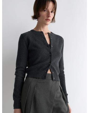 Round Neck Cardigan_Charcoal