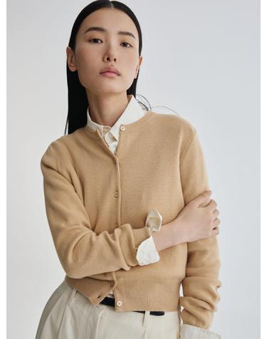 Round Neck Cardigan_Beige