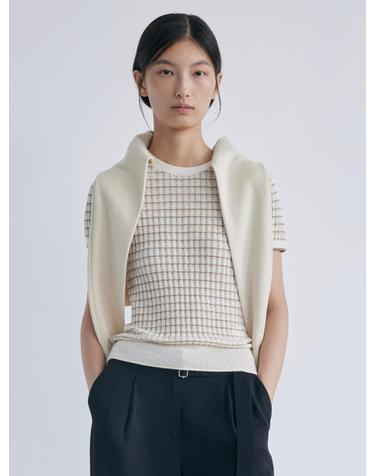Short Sleeve Crewneck Knit_Ivory Stripe