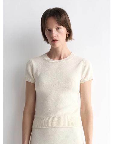 Half Sleeve Knit Top_Ivory