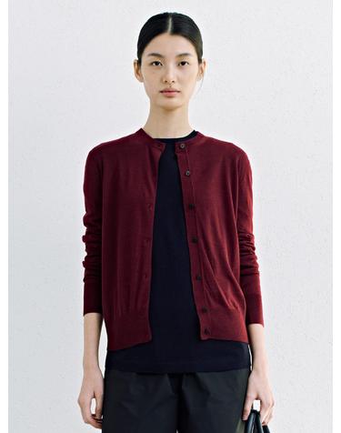 Summer Round Neck Knit Cardigan_Burgundy
