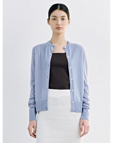 Summer Round Neck Knit Cardigan_Light Blue