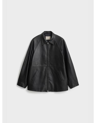 Lambskin Leather Oversized Jacket_Black